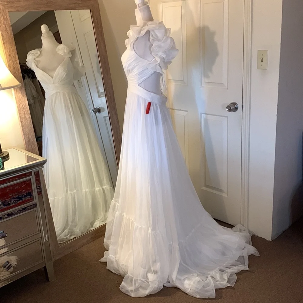 MAC DUGGAL
Ruffle-Sleeve V-Neck Tiered Chiffon Maxi Dress Anthropologie - Picture 10 of 17